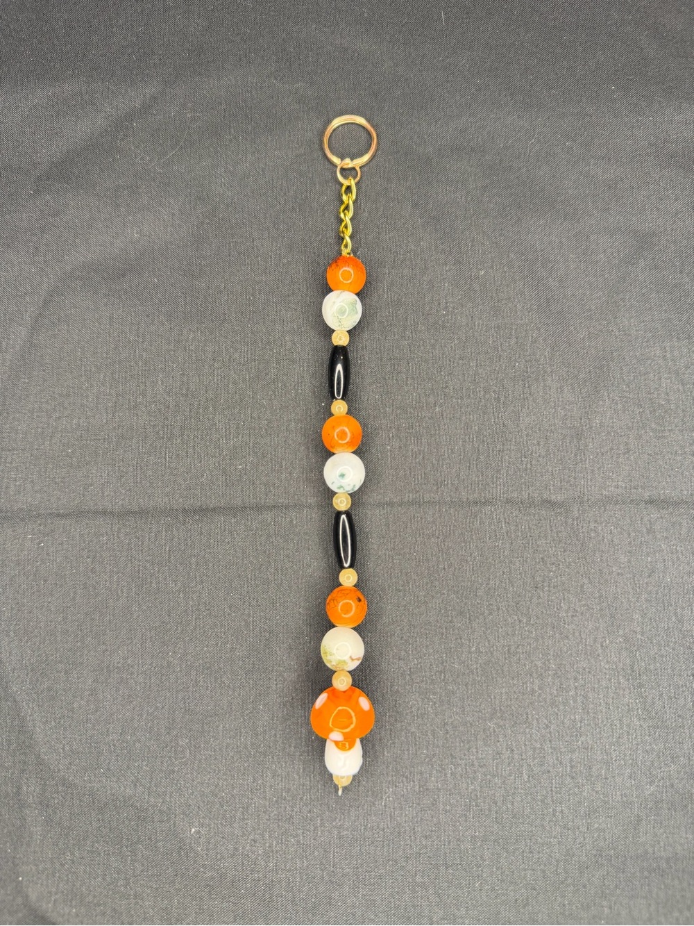 Beaded Orange, Black & White Marble Keychain
